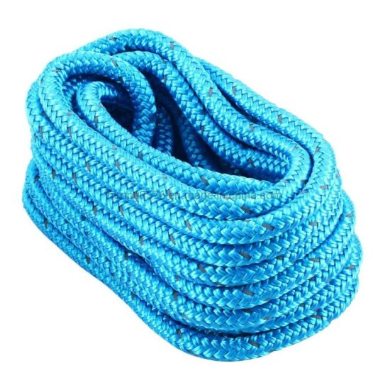 Cuerda de poliéster marino azul con trazadores negros.
